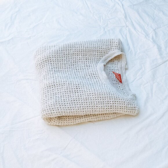 Cream, vintage, open waffle knit sweater - Picture 4 of 5